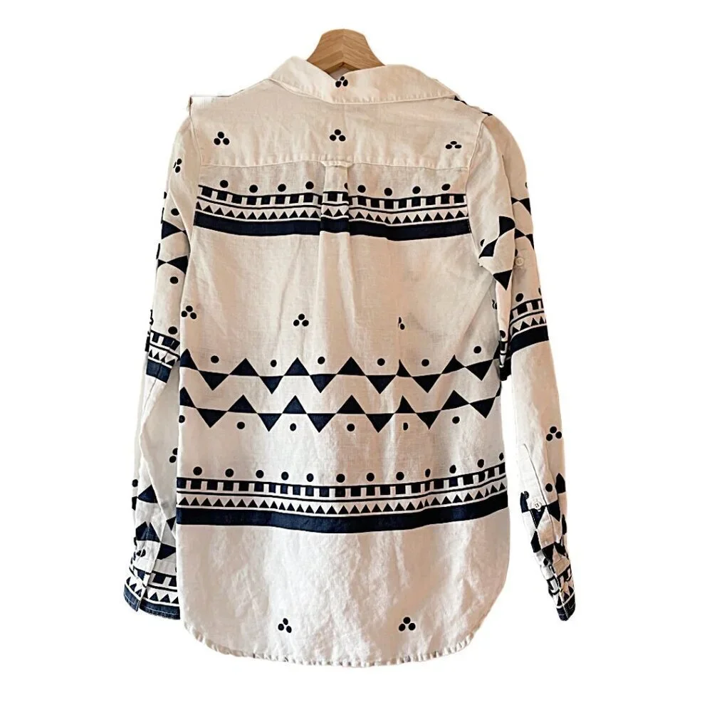 J. Crew 100 Percent‎ Linen Geometric Print Tunic Size XS Oversized